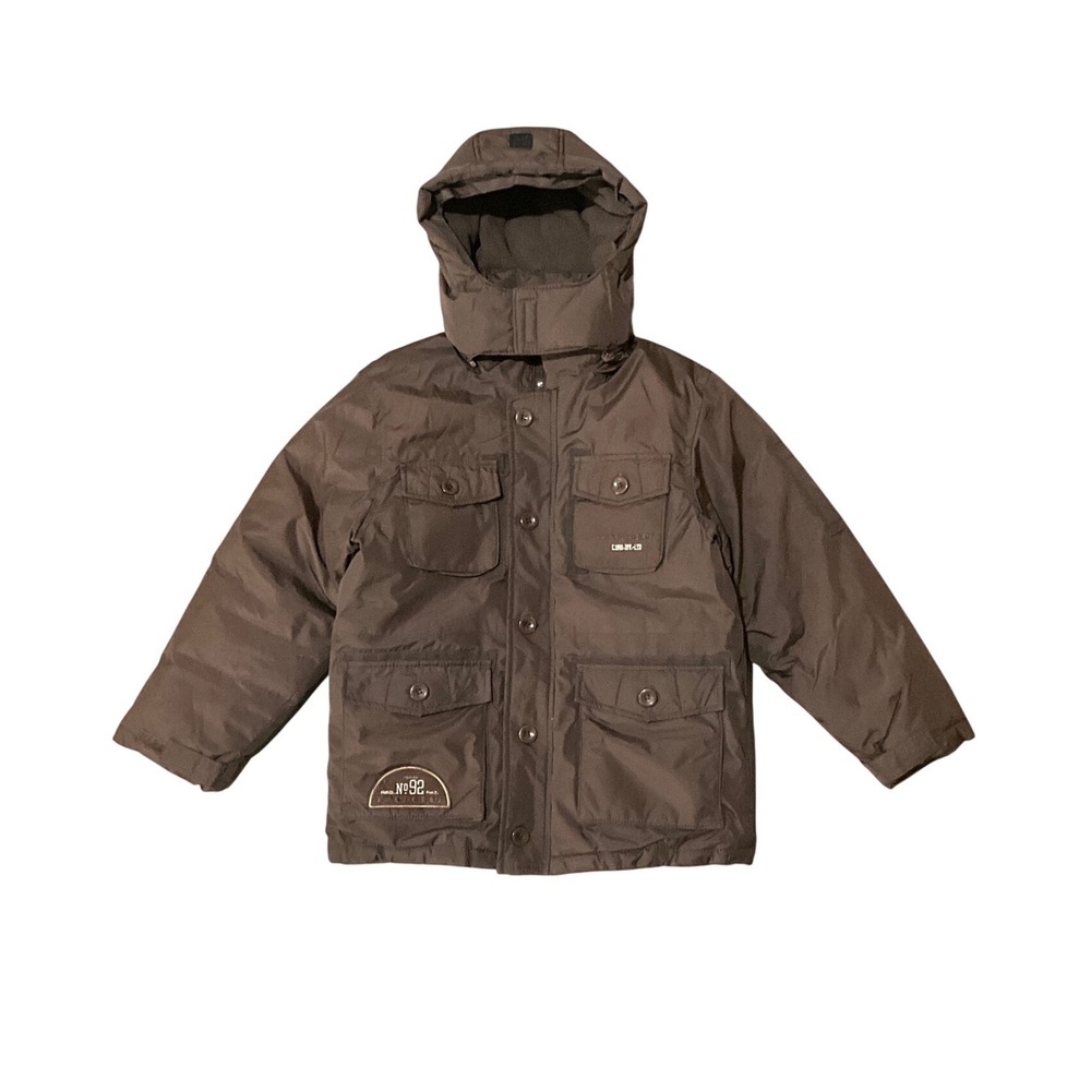FUBU kids Brown Hooded Utility Cargo Jacket Fleece Lined Full Zip‎ Boys Size 8